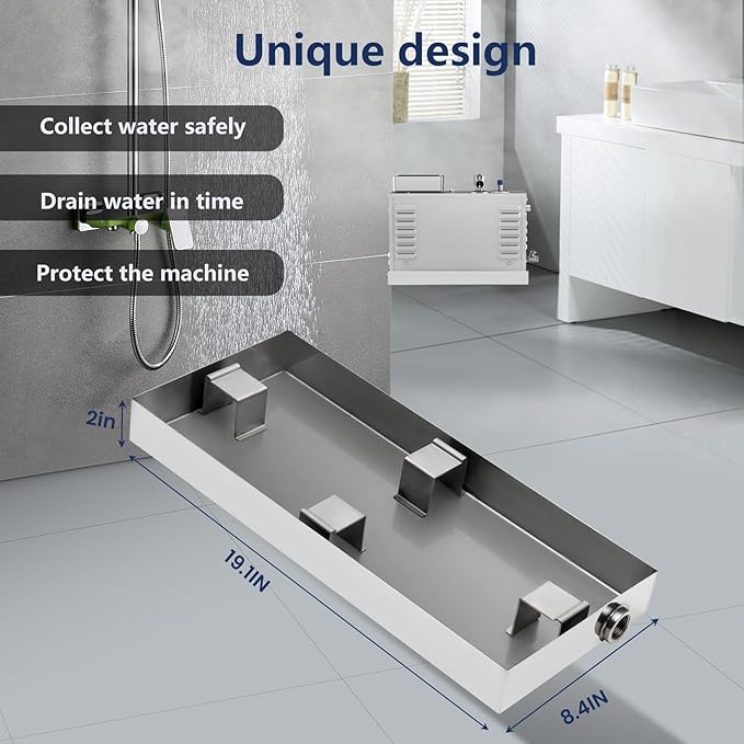 Mangoct|Replacement kohler K-5559-NA Drain Pan for Invigoration Series Steam Generators - Compatible with Models K-5525, K-5526, K-5529, K-5531, K-5539, K-5543 (Require 2) - Small Stainless Steel Base
