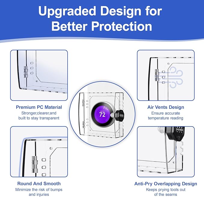 Thermostat Lock Box Upgrade Thickened Square with Combination Lock Transparent AC Lock Box Cover Suitable for Wall Thermostat Suitable for 4.72×4.72×2 inches or Smaller