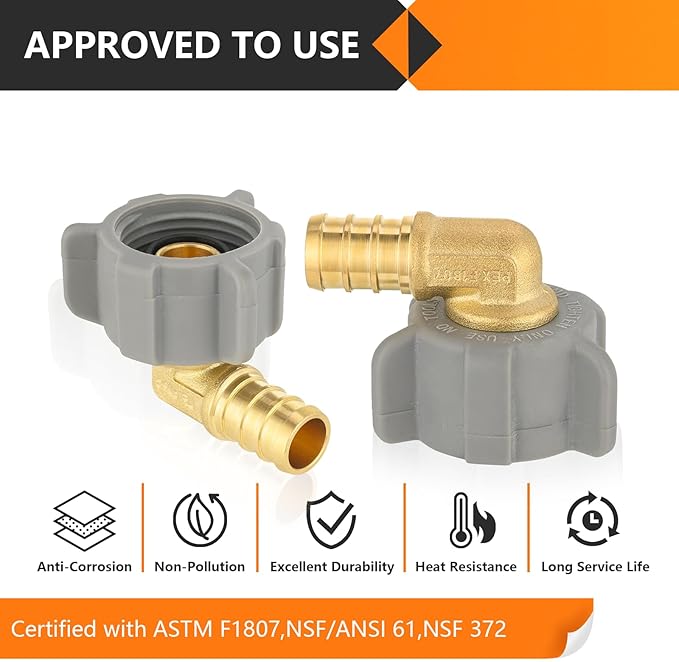 HeSun 25-Pack PEX Fittings, 1/2" Pex x 7/8" BC (Toilet Ballcock) Swivel Elbow, Brass Crimp Fitting for Pex Pipes, ASTM F1807