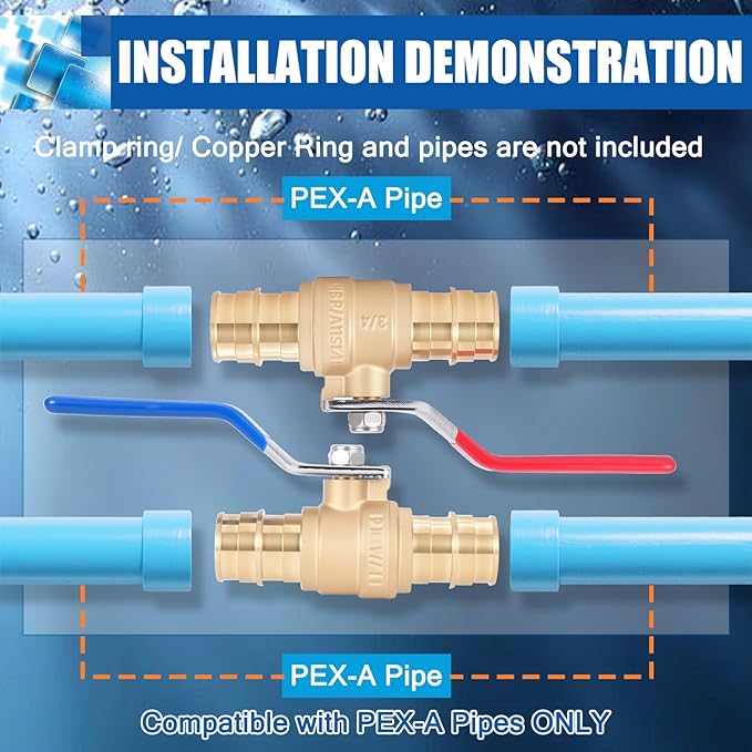 1/2-inch Pex A Ball Valve, Brass Full Port Water Shut Off Ball Valve for Hot and Cold Water (2-Pack), ASTM 1960, UPC Certified