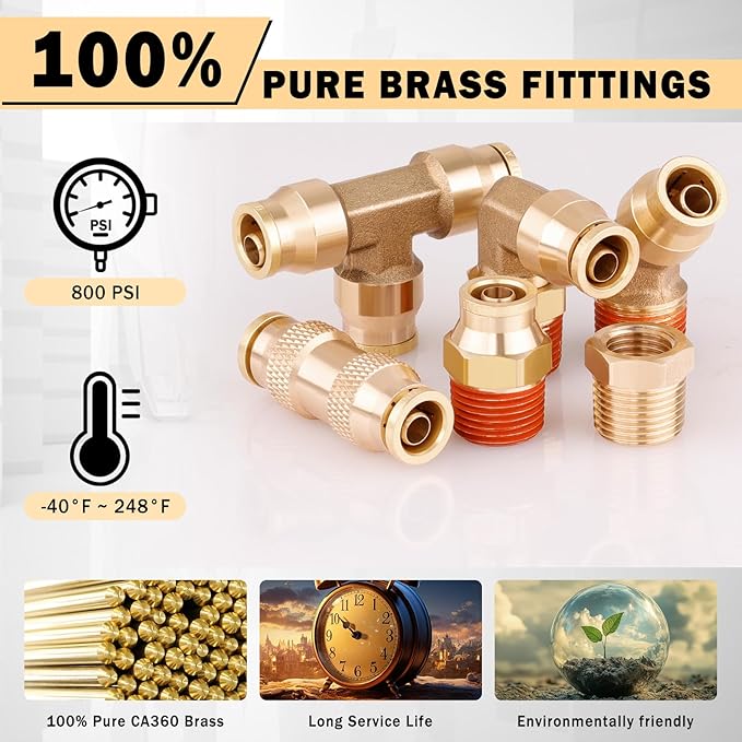 CheeMuii 60 Pcs Brass DOT Air Line Fittings kit Push Lock DOT Air Fittings Push to Connect Fittings NPT Thread & Quick Connect Air Hose Fittings for Air Line Air Hose Pneumatic Tubing