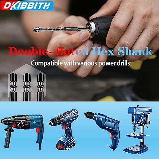 DKIBBITH 4-Flute Serrated Masonry Drill Bit Set,11-Piece Black - 3/16" to 1/2" for Concrete, Tile, Brick, Glass, Ceramic,Wood.