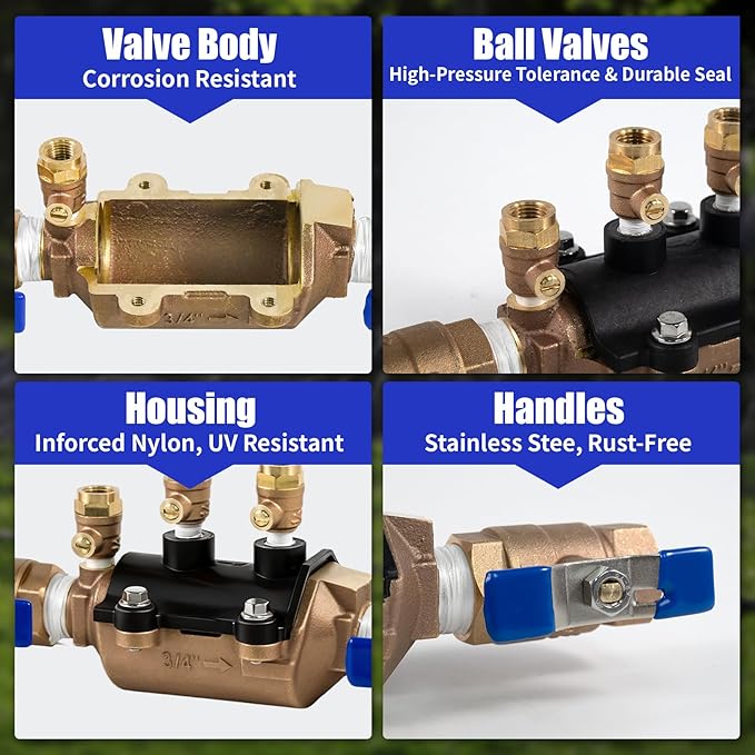 34-350 3/4" 350 Double Check Backflow Preventer, 3/4 Backflow Valve, Double Check Valve Assembly, Prevent Backpressure and Backsiphonage