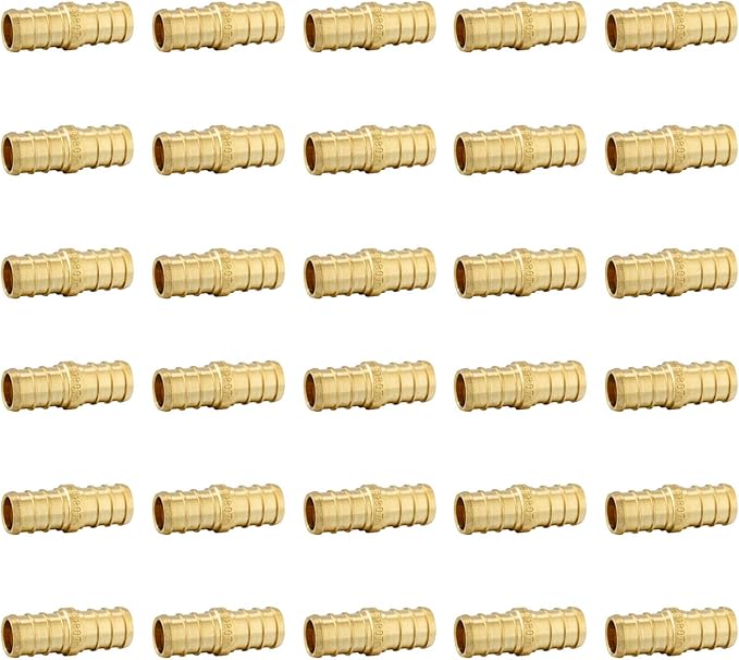 30 PCS EFIELD Pex Crimp 1/2 Inch x 1/2 Inch Straight Coupling Brass Fittings, ASTM F1807,(PEX1807002-30PCS)