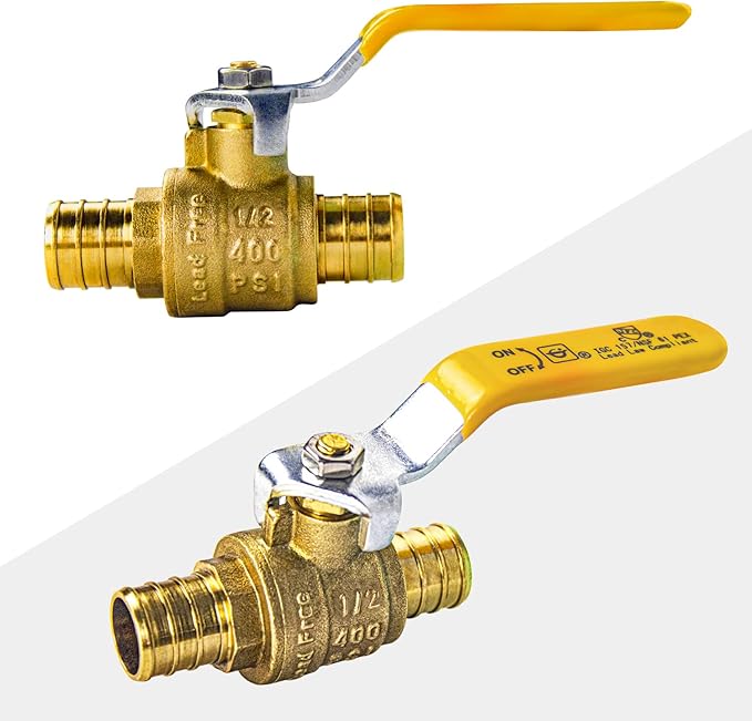 AB (5 Pack) 1/2 Inch X 1/2 Inch Full Port PEX Ball Valve, Brass Water Shut Off Valve with 10 Pcs Stainless Steel Cinch Crimp Rings, UPC Certified