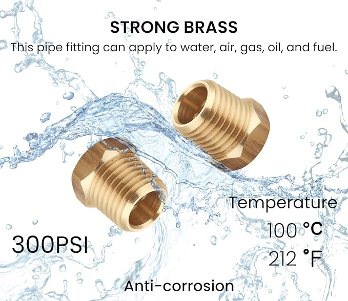 1/4 NPT Male Thread to 1/8 NPT Female Thread Brass Reducer Hex Bushing Brass Fitting Pipe Hose Tube Adapter Convert, Thread 0.5" OD to 0.375" ID, Pack of 10
