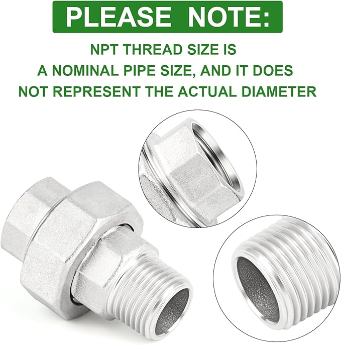 TAISHER 2PCS 304 Stainless Steel Union，1-1/4" NPT Male x 1-1/4" NPT Female Cast Pipe Fitting