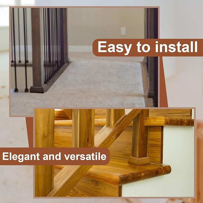 Blulu 1 Set 3" Newel Post Mounting Kit 4 Pcs L Bracket Metal Post Anchor with 4 Pcs Red Oak Wood Trim Deck Base Fasteners for Fastening Handrails Balustrades to Stairs and Floors