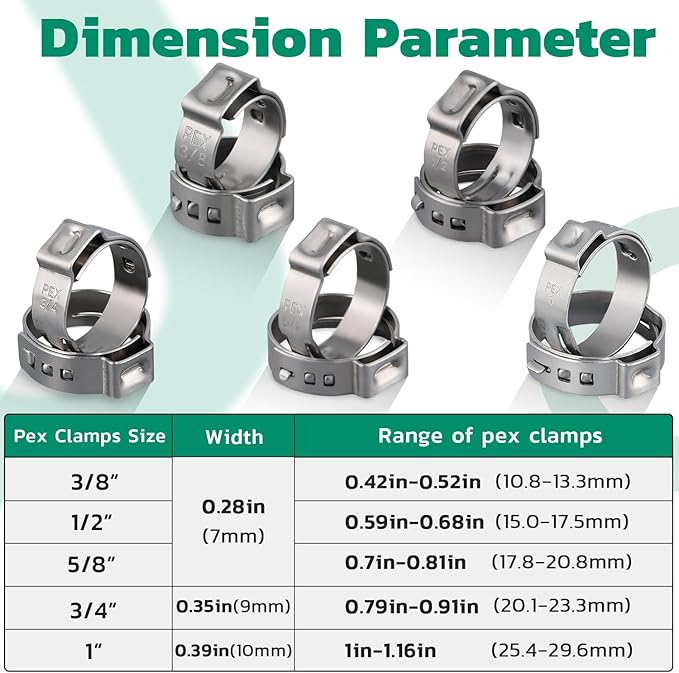 130 Pack 3/4 Inch Pex Clamps,304 Stainless Steel Pex Cinch Clamps Stepless Pex Crimp Rings PEX fittings Pinch Clamps,Single Ear Hose Clamps for Pex Tubing Pipe