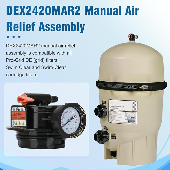 Miory DEX2420MAR2 Manual Air Relief Assembly, 2420MAR2 Air Relief Valve, Compatible with Pro Grid De Swimclear and Swim Clear Cartridge Filtersr, Replacement for DE and Cartridge Pool Filter