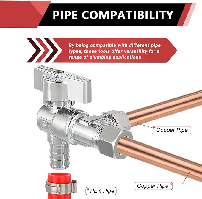 (Pack of 5) EFIELD Dual Outlet Angle Stop Valve, Quarter Turn, 1/2" Pex Barb Crimp Connection Inlet x (3/8 inch x 3/8 inch) Compression Outlet, Chrome Plated Brass,(VALVE200-5PCS)