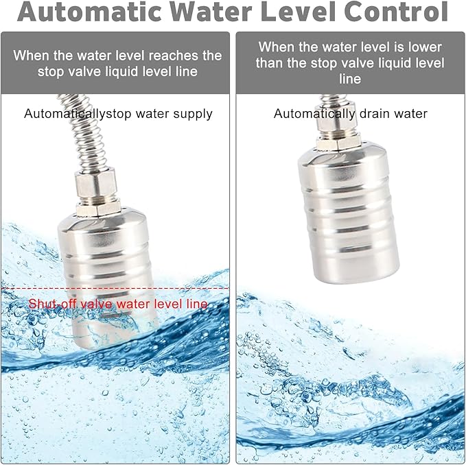 2-Pack Internal Float Valves, Automatic Water Level Control Valve for Water Tanks, Pools, Livestock & Aquariums – 1/2" to 3/4" Inlet, Food-Grade Nylon & Stainless Steel