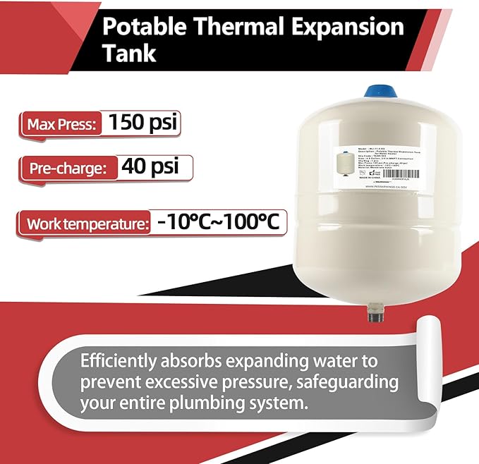 EFIELD Water Heater Expansion Tank, 4.5 Gallon, 3/4 in MNPT Connection, Thermal Pressure Protection, Safe for Potable Water,(TANK002)