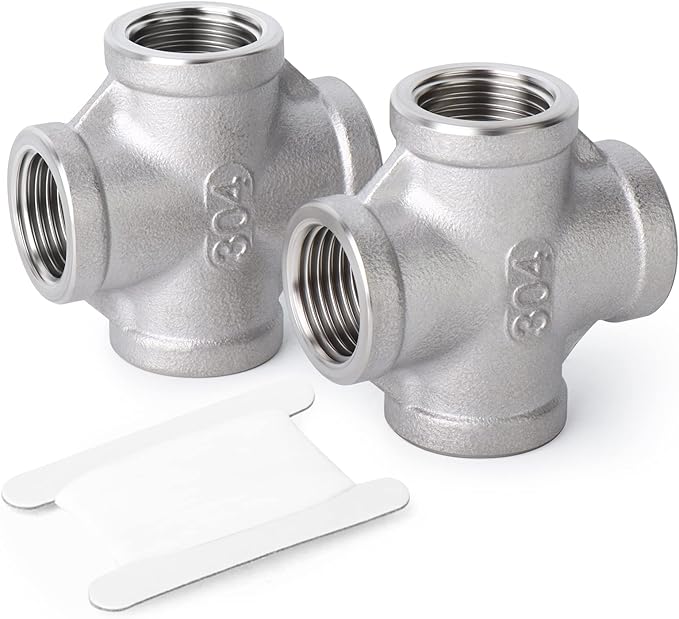 TAISHER 2PCS Stainless Steel 4 Way Pipe Fittings, 1/4" x 1/4" x 1/4" x 1/4" NPT Female Pipe Fittings