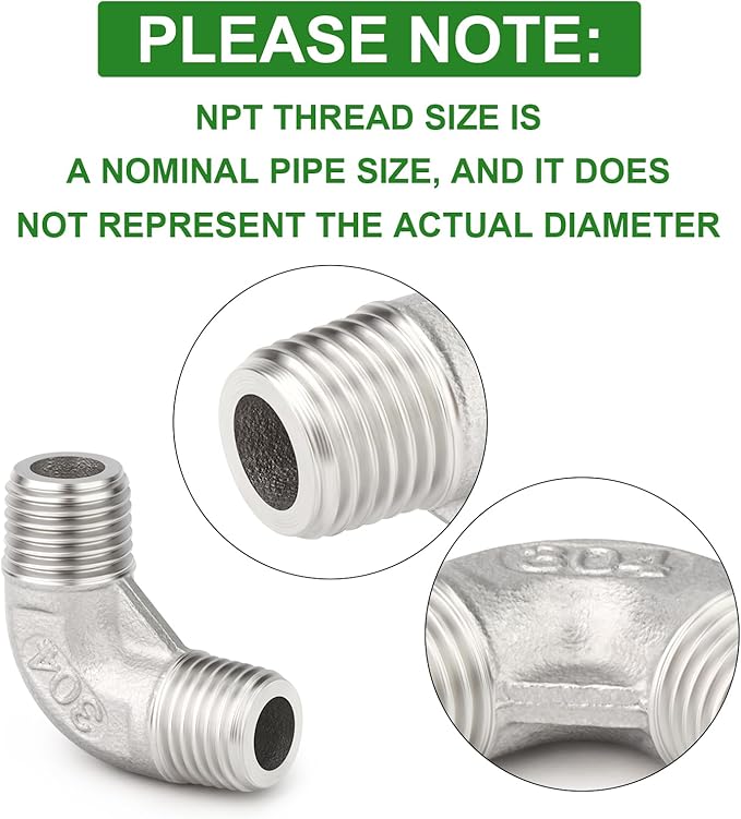 TAISHER 2PCS 304 Stainless Steel 90 Degree elbow,1/4" NPT Male × 1/4" NPT Male Thread Pipe Fitting