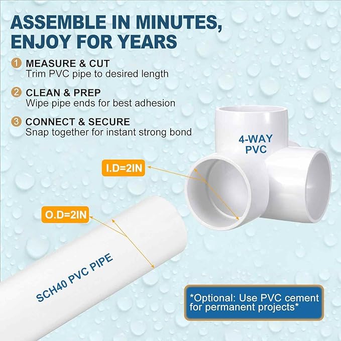 4 Pack 2" SCH40 PVC Elbow Pipe Fitting, 4-Way PVC Elbow Corner Side Outlet Tee Fitting, Furniture Grade Pipe Connectors for DIY Creative Project, Pond Protection, Socket x Socket