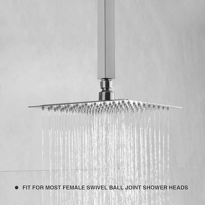 Square Shower Arm with Flange 8 Inch Straight Ceiling Mounted Extension for Rainfall Shower Head Stainless Steel, Brushed Nickel