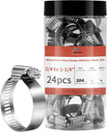 24 Pack 3/4-1 1/4" Worm Gear Hose Clamps, Adjustable Range 18-32mm 304 Stainless Steel Fuel Line Hose Clamps for Pipe, Plumbing, Automotive and Mechanical Application