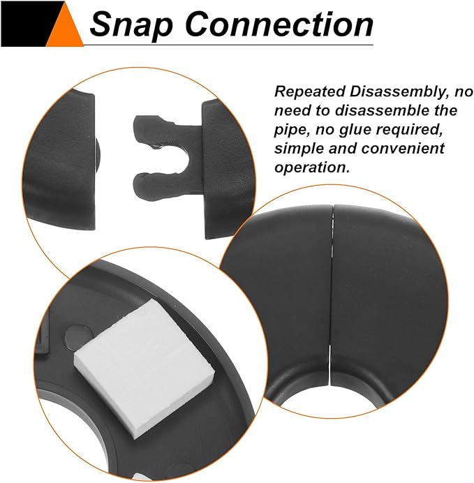HARFINGTON 8pcs Wall Split Flange 44mm/1.7" Self-Adhesive Plumbing Cover Plates ABS Plastic Round Escutcheon Plate Buckle Design for Water Pipe Bathroom Kitchen Decoration, Black