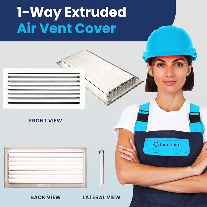8x18 Inch (Duct Opening) Aluminum 1-Way Air Flow Vent – HVAC Vent Cover for Wall or Ceiling – Quiet HVAC Wall Register with Multi-Shutter Damper – Adjustable Curved Blade - Plastic Seal for Tight Fit