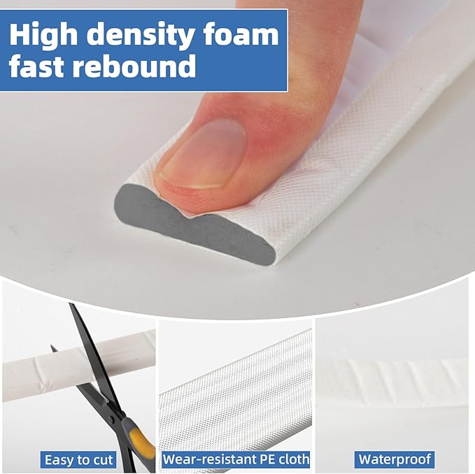 3 Pcs x196”Wedge Weather Stripping Door Seal Strip for Door Frame,Self-Adhesive Window Insulation Tape for Winter,Dark Foam Gap Filler for Light Noise Blocker Front Door Side Draft Stopper,White