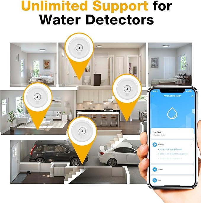 5 Pack WiFi Water Leak Sensor, 100 dB Water Alarm Leak Detector, for Home, Basement, Bathroom, Kitchen(5 Pack)
