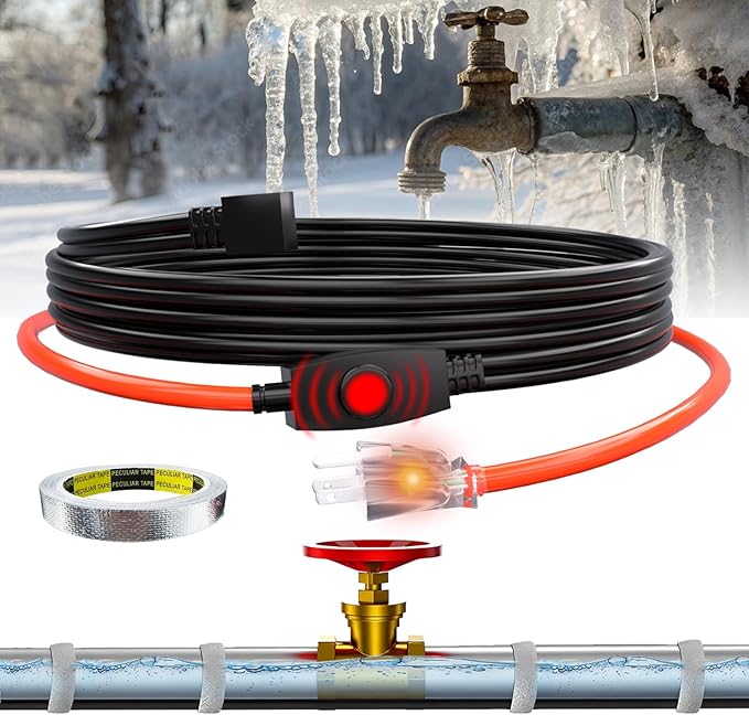 HEATIT Water Pipe Heat Tape Electric Heating Cable Automatic Heat Tape Pipe Freeze Protected Heated Cable 9 Feet