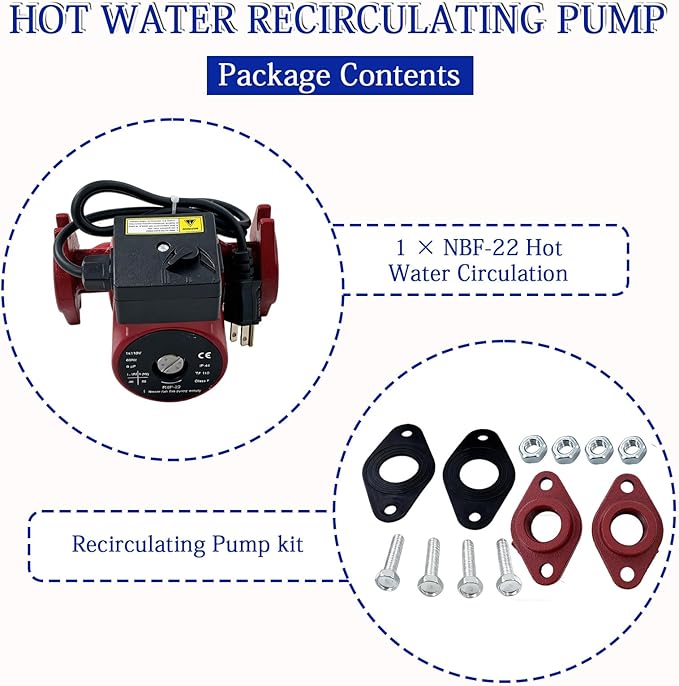 103252LF Hot Water Circulator Pump, 115V 1/25 HP 1" NPT - Compatible with Bell & Gossett NBF-22 Recirculating Pump