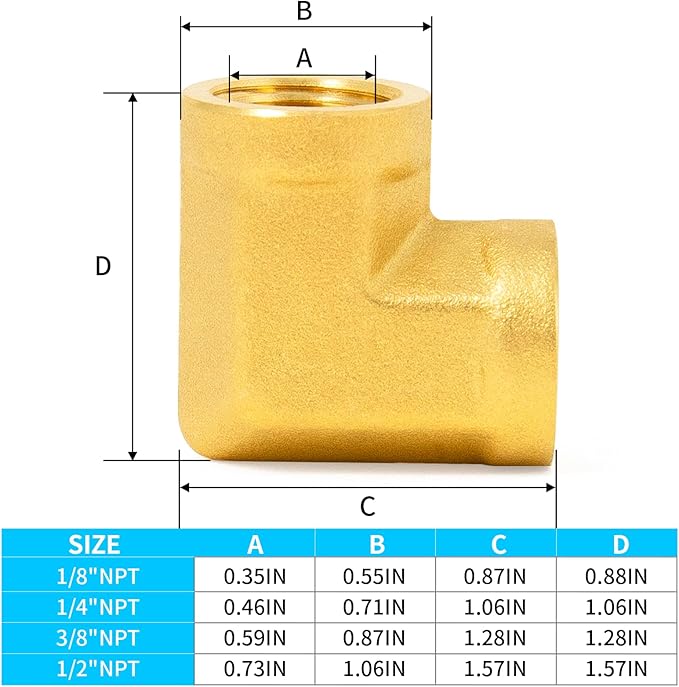 ChillWaves Brass Pipe Fitting, 90 Degree Barstock Street Elbow 1/4" NPT Female x 1/4" NPT Female Thread Adapter(2-PACK)