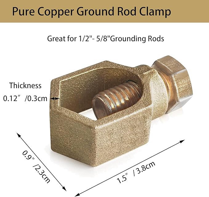 Copper Ground Rod Clamp, Great for 1/2”- 5/8” Grounding Rods (2, BCP58 (1/2''-5/8''))
