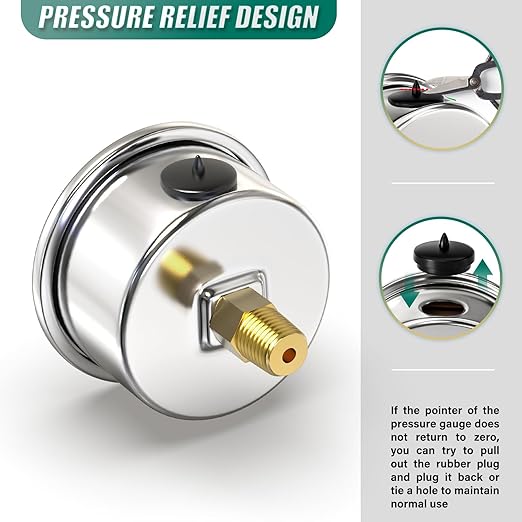 0-15PSI Stainless Steel Glycerin Filled Pressure Gauge 1.5" Black Dial Size, 1/8" NPT Back Mount, for Tube, Water Pump, Gas, Liquid, Pressure Test (with Range Mark Pointer)