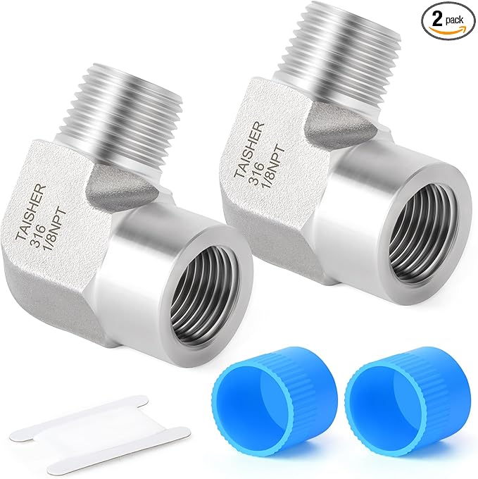 TAISHER 2PCS 316L Stainless Steel 90 Degree Barstock Street Elbow, 1/8" NPT Male to 1/8" NPT Female 316L Stainless Pipe Fitting