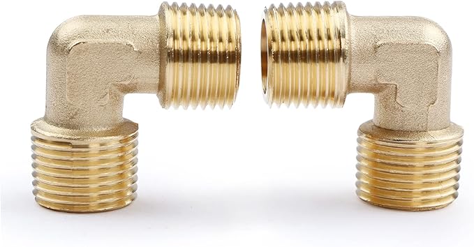U.S. Solid 2pcs 90 Degree Barstock Street Elbow Brass Pipe Fitting 3/8" NPT Male Pipe to 3/8" NPT Male