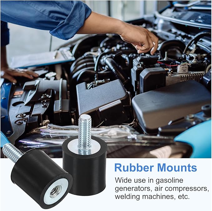uxcell M3 Rubber Mounts, 2Pcs 10x10mm(DxH) Rubber Cylindrical Anti Vibration Isolator Shock Absorber with Lock Nut for Car Bobbin Generator Air Compressors