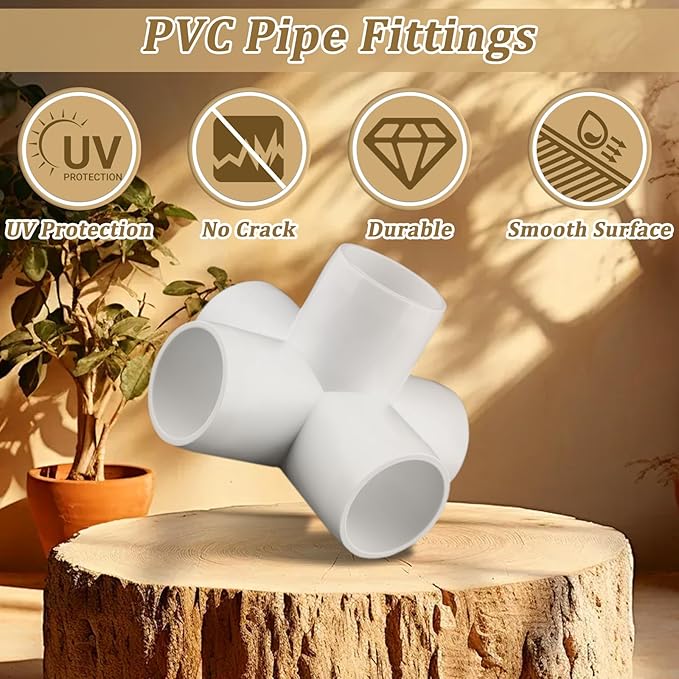 20-Pack 1/2" 5 Way PVC Fittings, Furniture Grade Pipe Fittings 5 Way for SCH40 PVC Pipe, UV Resistant, Pipe Connectors for All DIY Structure and Frames