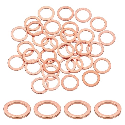 uxcell 75Pcs M12 Flat Washer Copper Washer Sealing Rings, 12mm ID 22mm OD 1.5mm Thickness Copper Crush Washers Metric Sealing Gasket for Plumbing Machinery Automotive