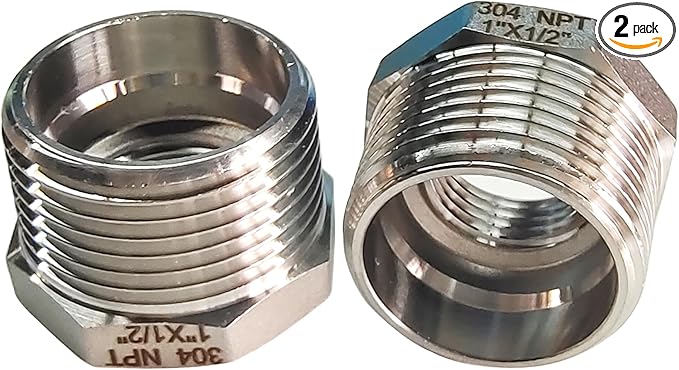 2 Pcs Stainless Steel Bushing 1" Male to 1/2" Female, 1" to 1/2" NPT Adapter Hex Stainless Steel Reducing Pipe Adapter Fitting Pipe Hose Tube Adapter Convert