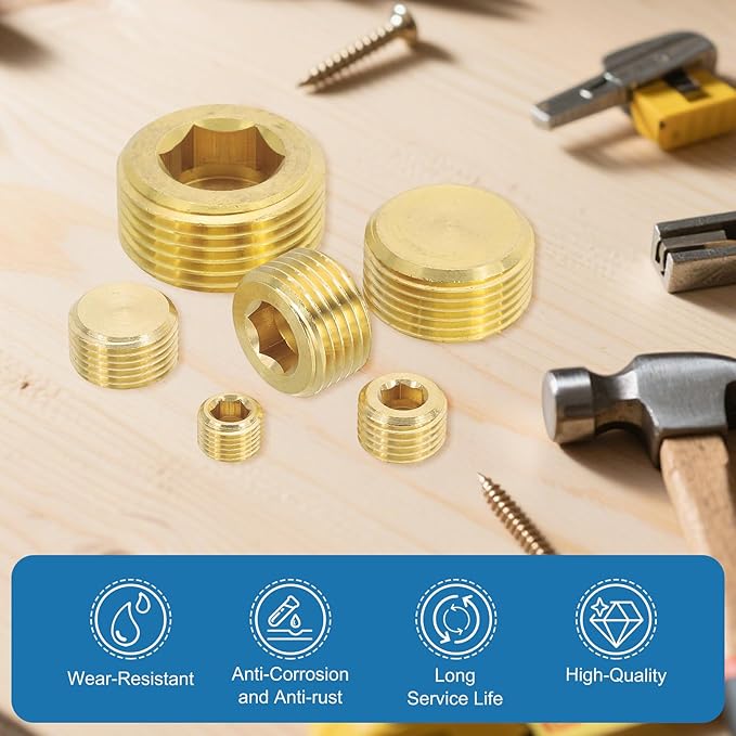 PATIKIL 3/8" BSP Male Pipe Plug Fitting, 3Pcs Brass Hex Counter Sunk Plug Brass Male Connector Socket for Closing the End of Pipe Industrial Machinery Fittings