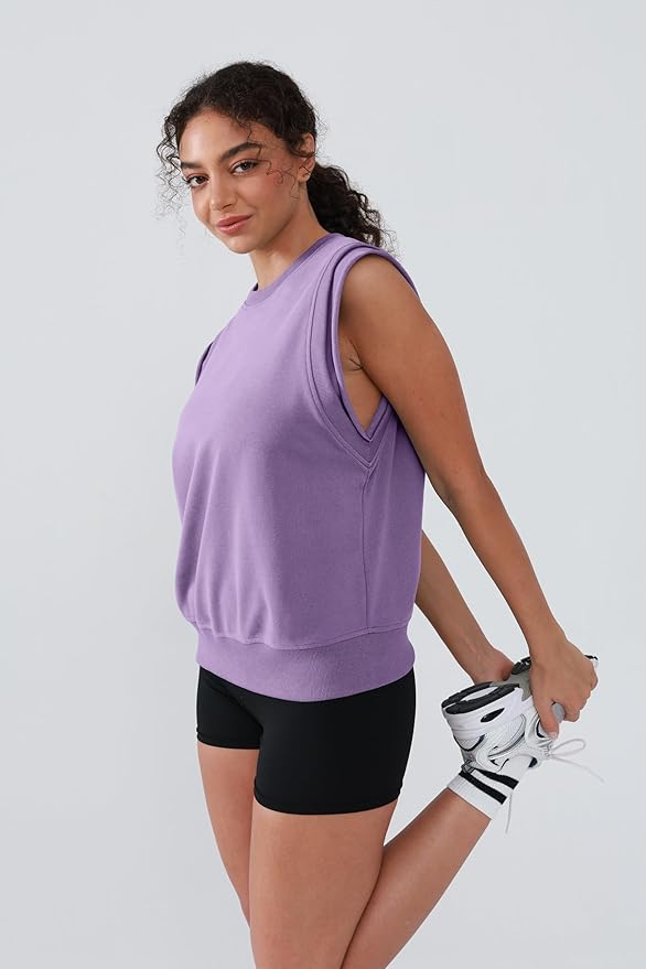 Workout Tank Tops Woman Crew Neck Athletic Tops Cotton Sweatshirt Loose Fit Muscle Tanks Runnning Gym Sports Shirt