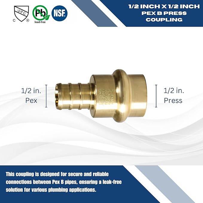 XFITTING 1/2 inch Pex B x 1/2 inch Press Coupling, 202-4-5=10XX, 10 Pieces
