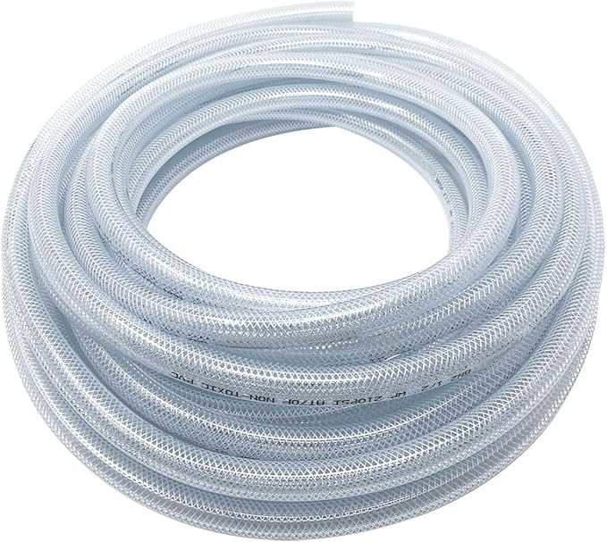Gloxco Clear Braided PVC Tubing, Food Grade, Heavy Duty Reinforced Hose, 1/2" ID, 50 Ft Length