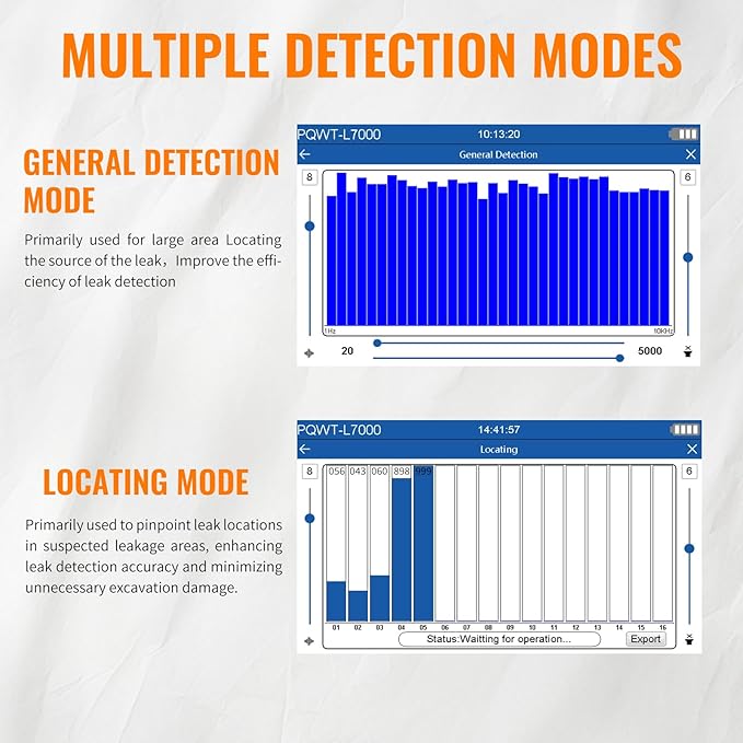 PQWT L30 Underground Water Leak Detectors for Home Wall Water Pipe Detector Machine Horizontal Sensor Acoustic Pipeline Leakage Detection Kit Noise Reduction Headphone Smart Touchscreen Carry Case