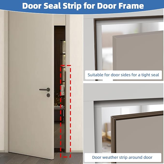 118”Wedge Weather Stripping Door Seal Strip for Door Frame,Self-Adhesive Window Insulation for Winter,Dark Foam Gap Filler for Light Noise Blocker,Front Exterior Door Side Draft Stopper,Brown
