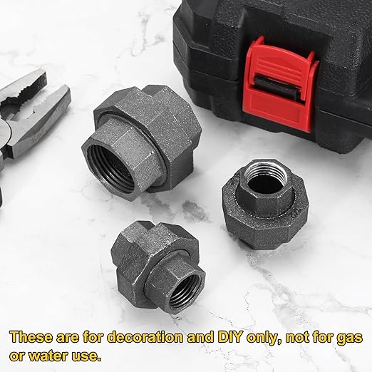 uxcell Pipe Fittings Union, 3/4 Inch Malleable Cast Iron Union Threaded for Vintage Retro Industrial Pipe, Furniture and DIY Decor Black, 8Pcs
