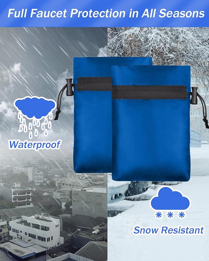 Outdoor Faucet Covers for Winter, POROLIR 8.3" H x 6.7" W Thicker Insulation Faucet Cover for Winter Hose Bib Insulated Faucet Sock Spigot Covers Freeze Protection Blue (2-Pack)
