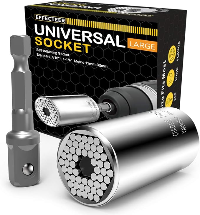 Universal Socket,Self-adjusting Socket Fits Standard 7/16'' - 1-1/4'' Metric 11mm-32mm, Adapter Socket for Wrench Ratchet&Power Drill, Tools Gifts for Men Him Husband Dad Father DIY Handyman Women