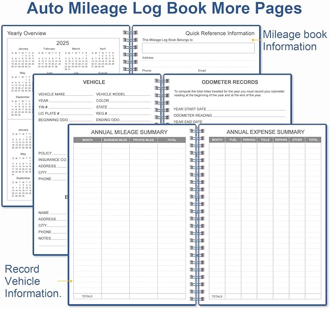 Mileage Log Book for Car - Vehicle Maintenance Log Book, Mileage Log Book for Business, Track Mileage, Expenses, Gas Consumption, Lubrication, Repairs & Accessories, 5.8" x 8.3", Blue
