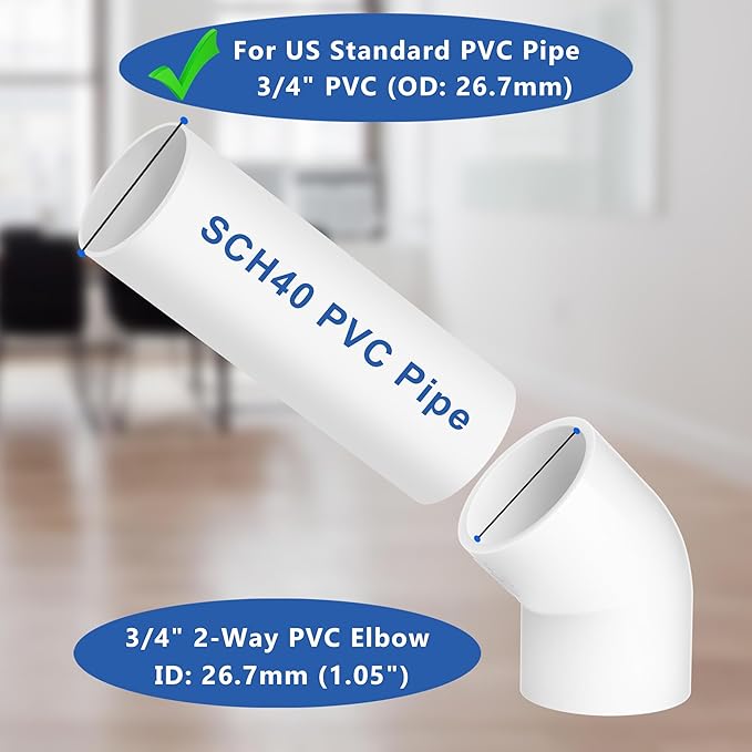 3/4 Inch PVC Fittings Elbow 45 Degree 2-Way 14-Pack, PVC Pipe Fitting Connector for Building Furniture, DIY Corner Elbow Fitting for Pipe Connections, Greenhouse, Shed and Tent Connection, Pool