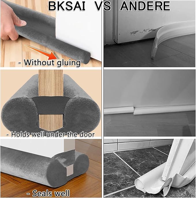 Door Draft Stopper for Doors No Adhesive Draught Excluder Under Door Wind Blocker for Bottom of Door,Reduce Noise Draught Excluder Sweep Sound Proof (Grey 24-29IN / Distance Under The Door 1IN)