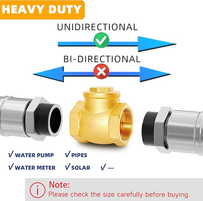 1/2" NPT Horizontal Check Valve, Brass Non Return Swing Check Valve to Prevent Water Backflow, Level One Way Counterflow Valve to Prevent the Medium Backflow for Oil Water Gas Air（1/2", DN15）